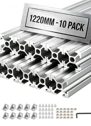 10PCS 2020 Aluminum Extrusion Profile, 48 Inch 1220 mm, T Slot European Standard Anodized Linear Rail, High-Strength Extruded Aluminum Rail, for 3D Printer Parts and CNC DIY Workbench, Silver