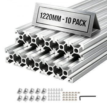 10PCS 2020 Aluminum Extrusion Profile, 48 Inch 1220 mm, T Slot European Standard Anodized Linear Rail, High-Strength Extruded Aluminum Rail, for 3D Printer Parts and CNC DIY Workbench, Silver