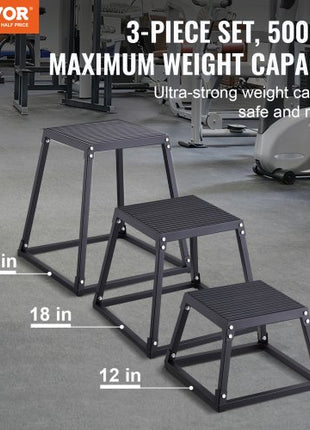 Plyometric Jump Boxes, 12/18/24 Inch Plyo Box, Platform and Jumping Agility Box, Anti-Slip Fitness Exercise Step Up Box Set for Home Gym Training, Conditioning Strength Training, Black
