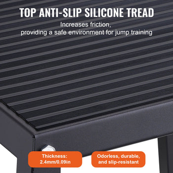 Black anti-slip silicone tread with textured surface, 2.4mm thick, enhances grip for safe jump training.