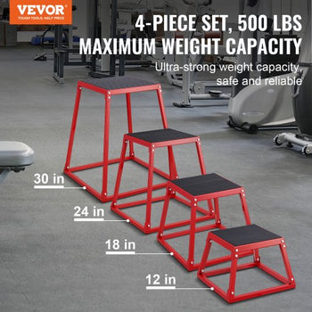 Plyometric Jump Boxes, 12/18/24/30 Inch Plyo Box, Platform and Jumping Agility Box, Anti-Slip Fitness Exercise Step Up Box Set for Home Gym Training, Conditioning Strength Training, Red