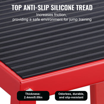 Red jump training platform with black anti-slip silicone tread, 2.4mm thick, durable, odorless, and slip-resistant.