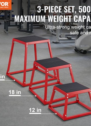 Plyometric Jump Boxes, 12/18/24 Inch Plyo Box, Platform and Jumping Agility Box, Anti-Slip Fitness Exercise Step Up Box Set for Home Gym Training, Conditioning Strength Training, Red