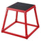 Red metal jumping box with a textured black rubber top, designed for fitness and training workouts.