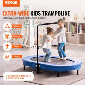 Kids Trampoline, 56x36 inch Indoor Outdoor Trampoline, Foldable Mini Trampoline with Handle, Rebounder Trampoline for Toddlers, Birthday Gift for 3+ Years Children, Boys Girls for Fun, Bule