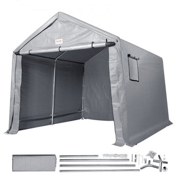 Outdoor Storage Shed, 10 x 10 ft Portable Storage Tent with Roll-up Door, Waterproof Canopy Shed Shelter, Heavy Duty Frame, Patio Garage Carport for Motorcycle, Lawn Mower, Bike, Grey