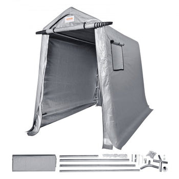 Outdoor Storage Shed, 6 x 8 ft Portable Storage Tent with Roll-up Door & Vents, Waterproof Canopy Shed Shelter, Heavy Duty Frame, Patio Garage Carport for Motorcycle, Lawn Mower, Bike, Grey
