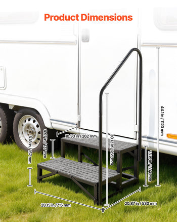 RV Steps with Handrail, 2 Steps, 660 lbs Load Capacity, Heavy Duty Outdoor RV Stairs with Non-Slip Mat for Elderly and Pets, Portable Stairs for Hot Tub, Camper, Mobile Home, Porch, Pool, SPA