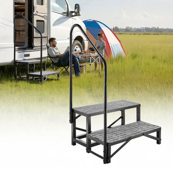 RV Steps with Handrail, 2 Steps, 660 lbs Load Capacity, Heavy Duty Outdoor RV Stairs with Non-Slip Mat for Elderly and Pets, Portable Stairs for Hot Tub, Camper, Mobile Home, Porch, Pool, SPA