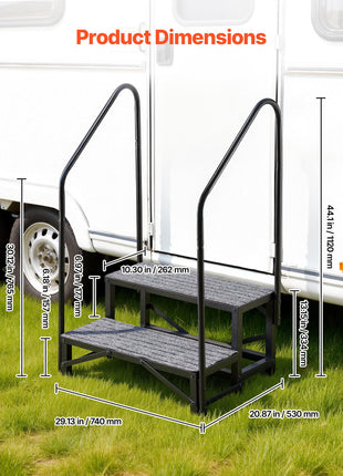 RV Steps with Dual Handrails, 2 Steps, 660 lbs Load Capacity, Heavy Duty Outdoor RV Stairs with Non-Slip Mat for Elderly/Pets, Portable Stairs for Hot Tub, Camper, Mobile Home, Porch, Pool, SPA