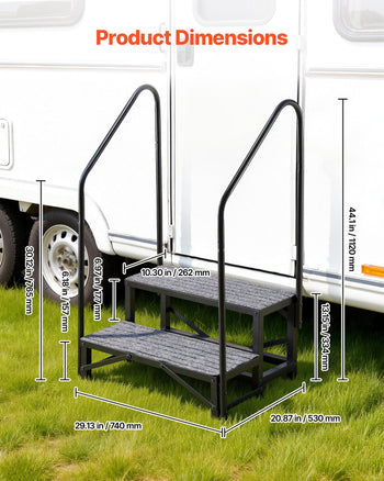 RV Steps with Dual Handrails, 2 Steps, 660 lbs Load Capacity, Heavy Duty Outdoor RV Stairs with Non-Slip Mat for Elderly/Pets, Portable Stairs for Hot Tub, Camper, Mobile Home, Porch, Pool, SPA