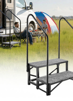 RV Steps with Dual Handrails, 2 Steps, 660 lbs Load Capacity, Heavy Duty Outdoor RV Stairs with Non-Slip Mat for Elderly/Pets, Portable Stairs for Hot Tub, Camper, Mobile Home, Porch, Pool, SPA