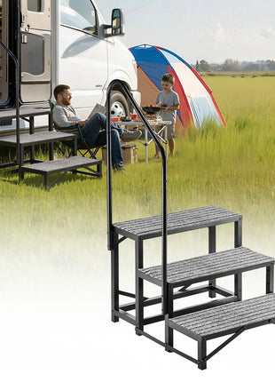 RV Steps with Handrail, 3 Steps, 660 lbs Load Capacity, Heavy Duty Outdoor RV Stairs with Non-Slip Mat for Elderly and Pets, Portable Stairs for Hot Tub, Camper, Mobile Home, Porch, Pool, SPA