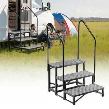 RV Steps with Dual Handrails, 3 Steps, 660 lbs Load Capacity, Heavy Duty Outdoor RV Stairs with Non-Slip Mat for Elderly/Pets, Portable Stairs for Hot Tub, Camper, Mobile Home, Porch, Pool, SPA
