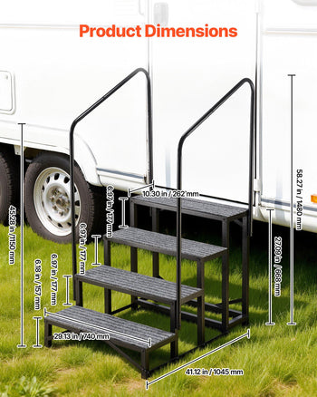 RV Steps with Dual Handrails, 4 Steps, 660 lbs Load Capacity, Heavy Duty Outdoor RV Stairs with Non-Slip Mat for Elderly/Pets, Portable Stairs for Hot Tub, Camper, Mobile Home, Porch, Pool, SPA