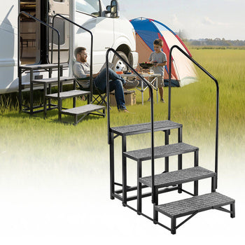RV Steps with Dual Handrails, 4 Steps, 660 lbs Load Capacity, Heavy Duty Outdoor RV Stairs with Non-Slip Mat for Elderly/Pets, Portable Stairs for Hot Tub, Camper, Mobile Home, Porch, Pool, SPA