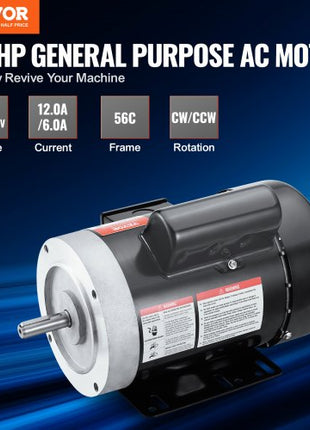 0.75HP Electric Motor 1725 rpm, AC 115V/230V, 56C Frame, Air Compressor Motor Single Phase, 5/8" Keyed Shaft, CW/CCW Rotation for Agricultural Machinery and General Equipment