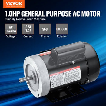 1HP Electric Motor 3450 rpm, AC 115V/230V, 56C Frame, Air Compressor Motor Single Phase, 5/8" Keyed Shaft, CW/CCW Rotation for Agricultural Machinery and General Equipment