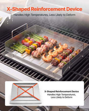 Stainless Steel Griddle 18x16 inch Flat Top Outdoor Plate with Handle, for BBQ Eggs Burger, Even Heat Distribution, Portable Rectangular Family Cookware for Gas Grill/Stove and Oven