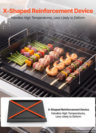 Carbon Steel Griddle 17x11 inch Flat Top Pre-Seasoned Plate Handle, for BBQ Eggs Burger, Even Heat Distribution, Non-Stick Portable Rectangular Family Cookware for Outdoor Gas Grill/Stove, Oven