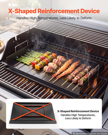 Carbon Steel Griddle 25x16 inch Flat Top Pre-Seasoned Plate Handle, for BBQ Eggs Burger, Even Heat Distribution, Non-Stick Portable Rectangular Family Cookware for Outdoor Gas Grill/Stove, Oven