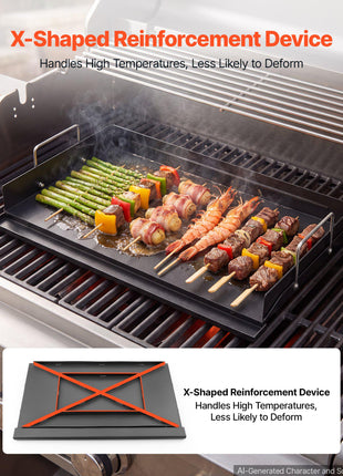 Carbon Steel Griddle 25x16 inch Flat Top Pre-Seasoned Plate Handle, for BBQ Eggs Burger, Even Heat Distribution, Non-Stick Portable Rectangular Family Cookware for Outdoor Gas Grill/Stove, Oven