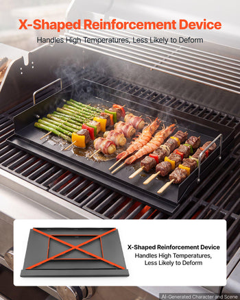Carbon Steel Griddle 25x16 inch Flat Top Pre-Seasoned Plate Handle, for BBQ Eggs Burger, Even Heat Distribution, Non-Stick Portable Rectangular Family Cookware for Outdoor Gas Grill/Stove, Oven