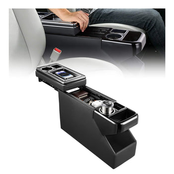 Center Console Between Seat Floor Mount Console Storage Box, Central-Console Tools Organizer with Sliding Lid, Cups Holders & Multiple Storage Compartments for Trucks, Minivans, SUVs