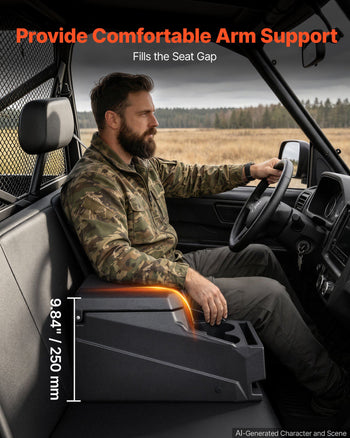 UTV Center Console Bench Seat Box Lockable Armrest Storage Box, HDPE Central Console Tools Organizer with Cups and Phone Holder - Compatible with Polaris Ranger & 2017-2026 Can-Am Defender