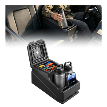 UTV Center Console Bench Seat Box Lockable Armrest Storage Box, HDPE Central Console Tools Organizer with Cups and Phone Holder - Compatible with Polaris Ranger & 2017-2026 Can-Am Defender