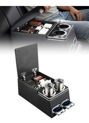 Universal Rear Bench Seat Center Console Armrest Storage Box, Back Seat Tools Organizer with Cup & Phone Holders, Automotive Central Console for MPV, Sedan, SUV