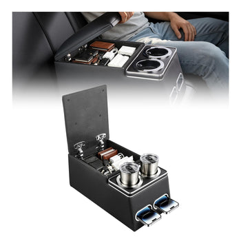 Universal Rear Bench Seat Center Console Armrest Storage Box, Back Seat Tools Organizer with Cup & Phone Holders, Automotive Central Console for MPV, Sedan, SUV
