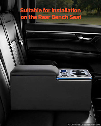 Universal Rear Bench Seat Center Console with 7-Color Ambient Lights, USB/Type-C/Cigarette Lighter Charging, Back Seat Central Console Organizer with Cup & Phone Holders for MPV, Sedan, SUV