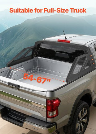Truck Bed Roll Bar, Universal Pickup Sport Adjustable Bar Chase Rack Compatible with Full-Size Truck, Carbon Steel Construction with 6 Amber Auxiliary Lights, No Rack Included