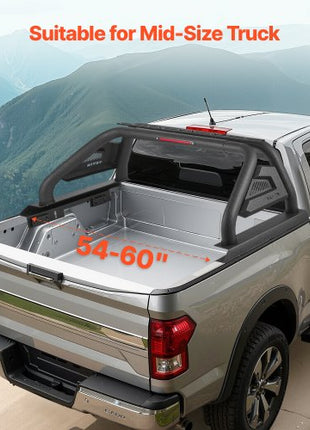 Truck Bed Roll Bar, Universal Pickup Sport Adjustable Bar Chase Rack Compatible with Mid-Size Truck, Carbon Steel Construction with LED Brake Light, No Rack Included