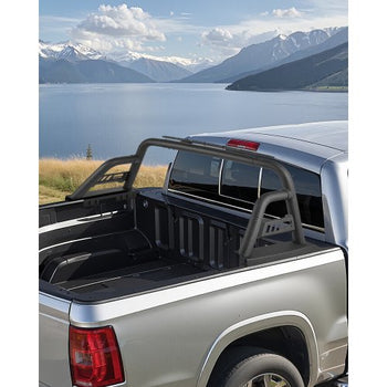 Truck Bed Roll Bar, Universal Pickup Sport Adjustable Bar Chase Rack Compatible with Mid-Size Truck, Carbon Steel Construction with Extension Light Bracket, No Rack Included
