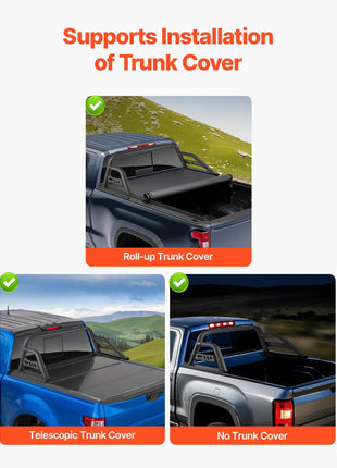 Truck Bed Roll Bar, Universal Pickup Sport Adjustable Bar Chase Rack Compatible with Mid-Size Truck, Carbon Steel Construction with Extension Light Bracket, No Rack Included