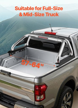 Truck Bed Roll Bar, Universal Adjustable Sport Bar Chase Rack Compatible with Full-Size & Mid-Size Pickup, With LED Brake Light, Stainless Steel + Carbon Steel No Rack Included