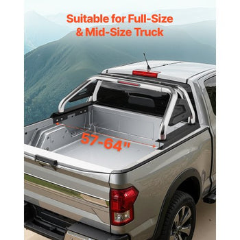 Truck Bed Roll Bar, Universal Adjustable Sport Bar Chase Rack Compatible with Full-Size & Mid-Size Pickup, With LED Brake Light, Stainless Steel + Carbon Steel No Rack Included