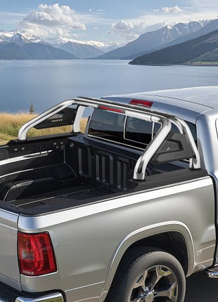 Truck Bed Roll Bar, Universal Adjustable Sport Bar Chase Rack Compatible with Full-Size & Mid-Size Pickup, With LED Brake Light, Stainless Steel + Carbon Steel No Rack Included