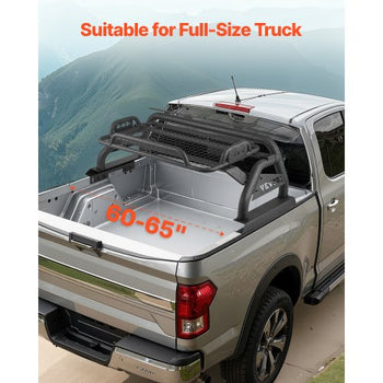 Truck Bed Roll Bar, Universal Adjustable Sport Bar Chase Rack, with Luggage Rack for Full-Size Pickup, Carbon Steel Construction with Extension Light Bracket, Rust-resistant Coating