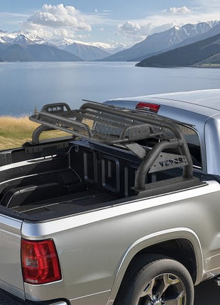 Truck Bed Roll Bar, Universal Adjustable Sport Bar Chase Rack, with Luggage Rack for Full-Size Pickup, Carbon Steel Construction with Extension Light Bracket, Rust-resistant Coating
