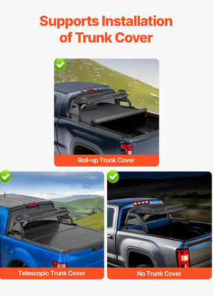 Truck Bed Roll Bar, Universal Adjustable Sport Bar Chase Rack, with Luggage Rack for Full-Size Pickup, Carbon Steel Construction with Extension Light Bracket, Rust-resistant Coating