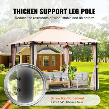 Thickened brown metal gazebo support leg pole with screw reinforcement, 2.4" diameter, for enhanced stability.