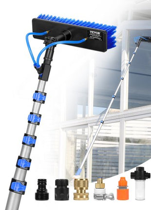 Water Fed Pole Kit, 36FT Solar Panel Cleaning Pole with Extendable Handle, 180° Rotatable Brush Head & 65.6FT Hose, Household & Outdoor Window Cleaner Tool for Caravan Solar Panel Deck