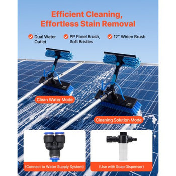Solar Panel Cleaning Kit, 20 ft, Water Fed Pole Kit with Cleaning Brush, Soap Dispenser, Extendable Aluminum Telescopic Pole, 180° Rotatable Brush Head, for Roof Mounted Solar Panels, Windows