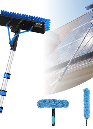 Solar Panel Cleaning Kit, 20 ft, Water Fed Pole Kit with Cleaning Brush, Soap Dispenser, Extendable Aluminum Telescopic Pole, 180° Rotatable Brush Head, for Roof Mounted Solar Panels, Windows
