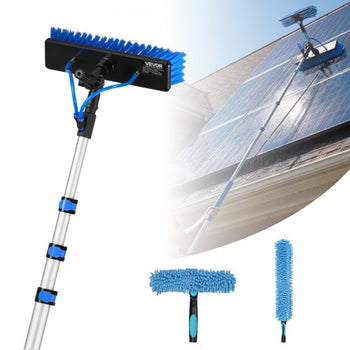 Solar Panel Cleaning Kit, 20 ft, Water Fed Pole Kit with Cleaning Brush, Soap Dispenser, Extendable Aluminum Telescopic Pole, 180° Rotatable Brush Head, for Roof Mounted Solar Panels, Windows