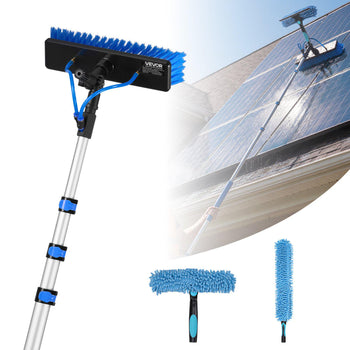 Solar Panel Cleaning Kit, 20 ft, Water Fed Pole Kit with Cleaning Brush, Soap Dispenser, Extendable Aluminum Telescopic Pole, 180° Rotatable Brush Head, for Roof Mounted Solar Panels, Windows