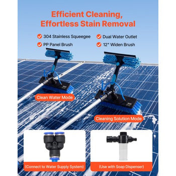 Solar Panel Cleaning Kit, 26 ft, Water Fed Pole Kit with Cleaning Brush, Soap Dispenser, Extendable Aluminum Telescopic Pole, 180° Rotatable Brush Head, for Roof Mounted Solar Panels, Windows